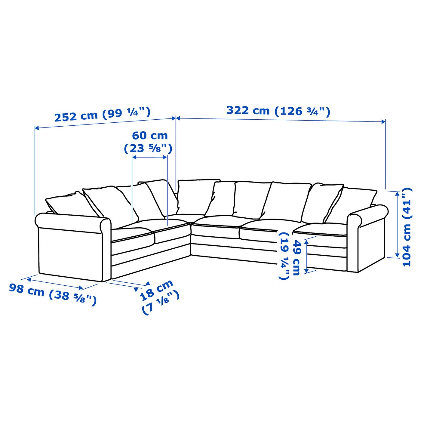 GRÖNLID Ugaona sofa, 5-sed, Inseros bela