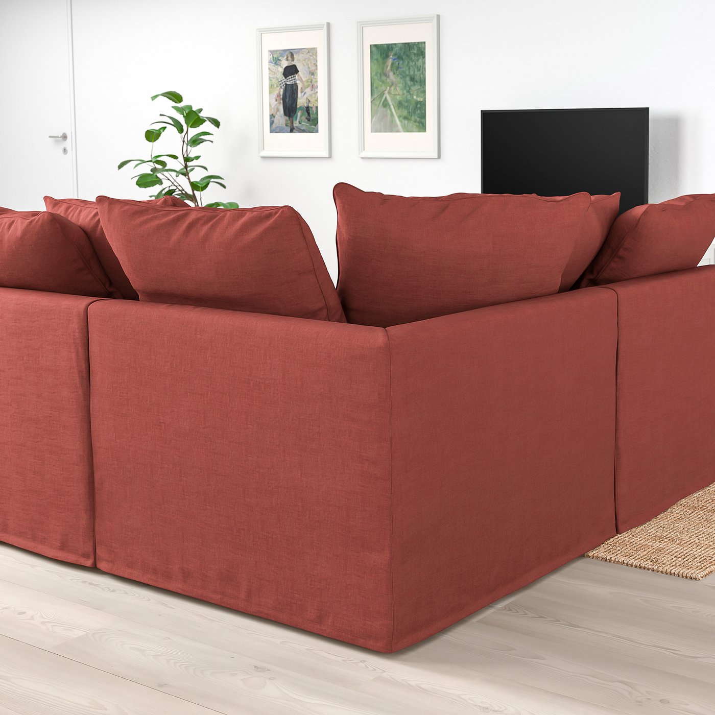 GRÖNLID Ugaona sofa, 5-sed, Ljungen svetlocrvena