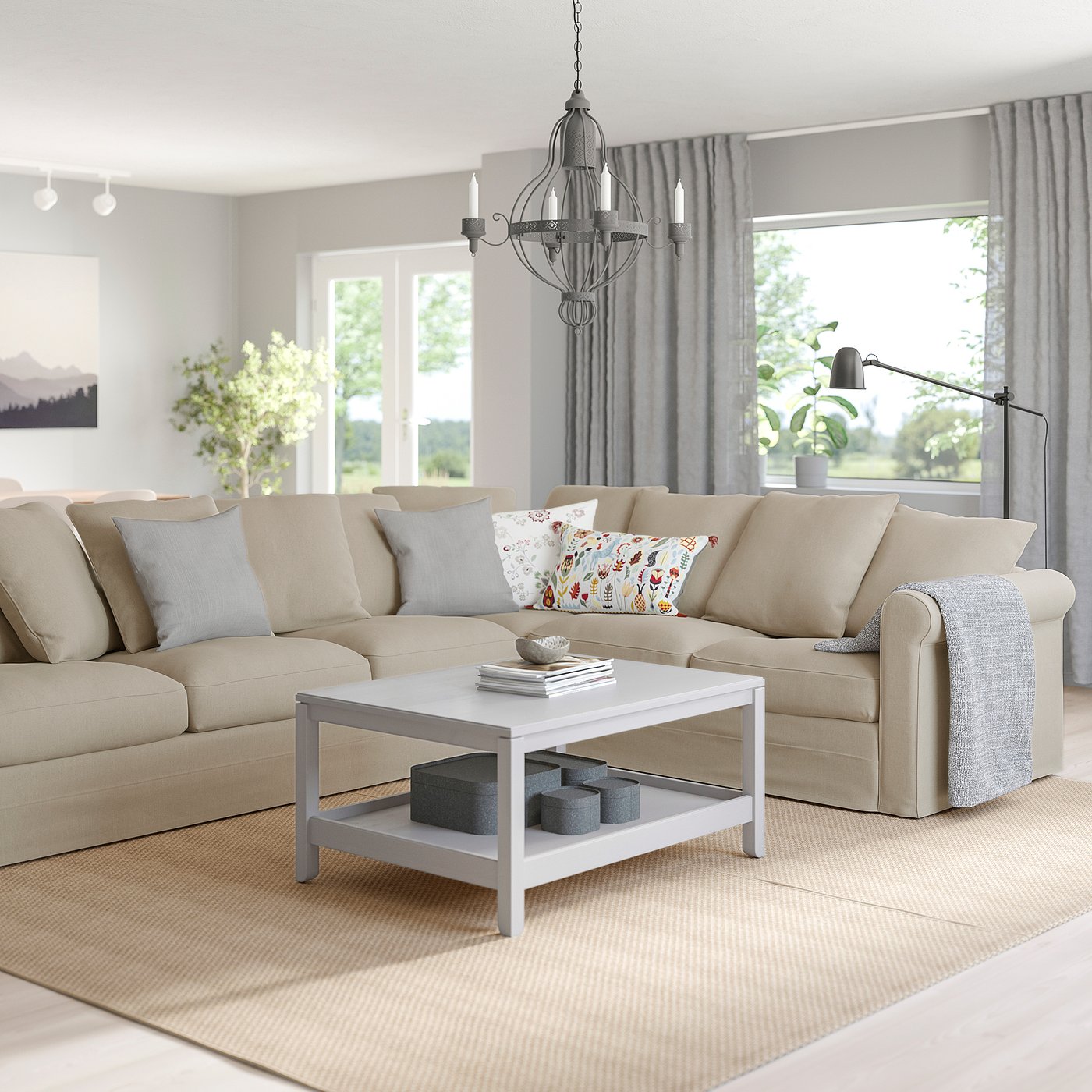 GRÖNLID Ugaona sofa, 5-sed, Sporda natur