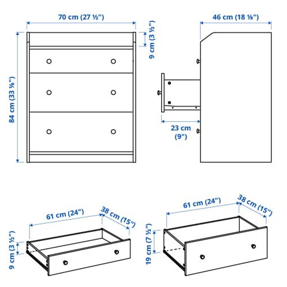 Fioke HAUGA komoda s 3 fioke, bela, 70x46x84 cm - IKEA