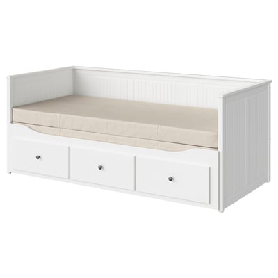 HEMNES Dnevni krevet s 3 fioke/2 dušeka, bela/Vannareid vrlo tvrdo, 80x200 cm