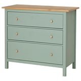 HEMNES Komoda s 3 fioke, sivozelena/svetlosmeđe bajcovano, 108x96 cm