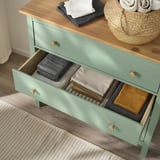 HEMNES Komoda s 3 fioke, sivozelena/svetlosmeđe bajcovano, 108x96 cm