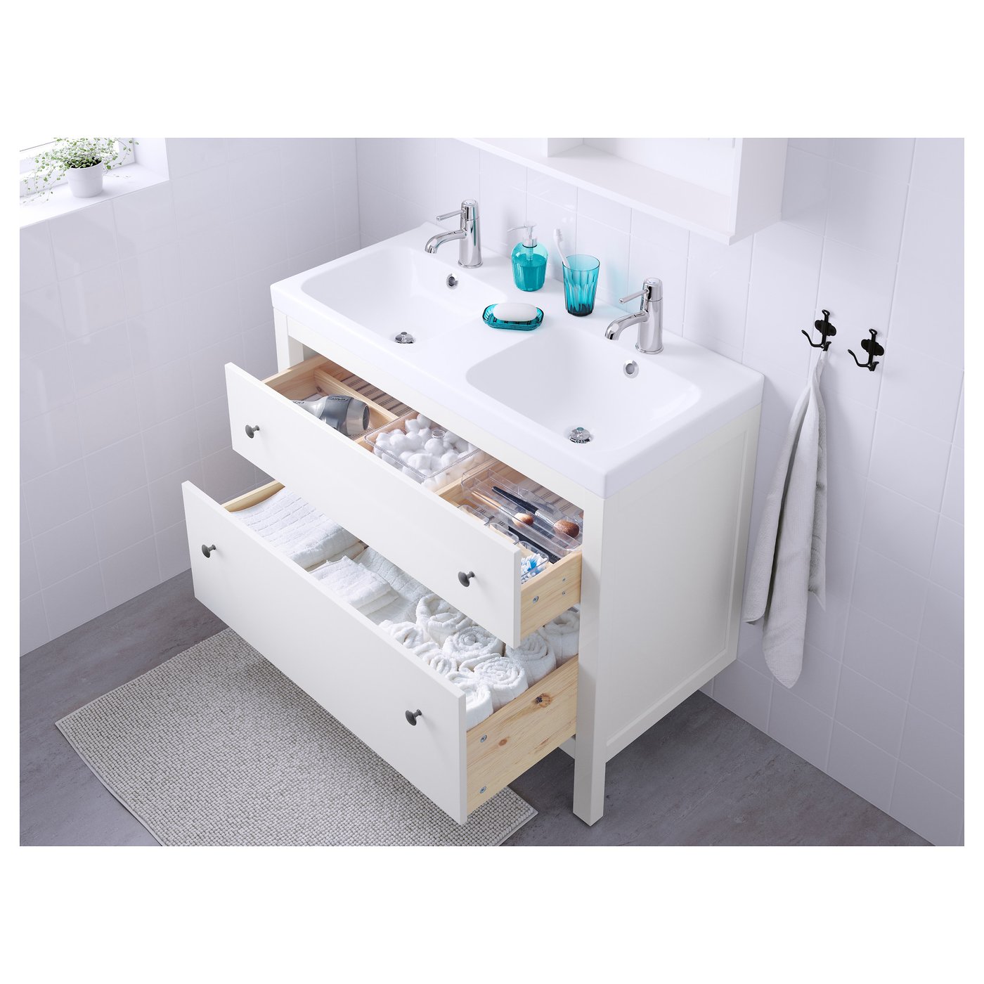 HEMNES Postolje umivaonika,2 fioke, bela, 100x47x83 cm