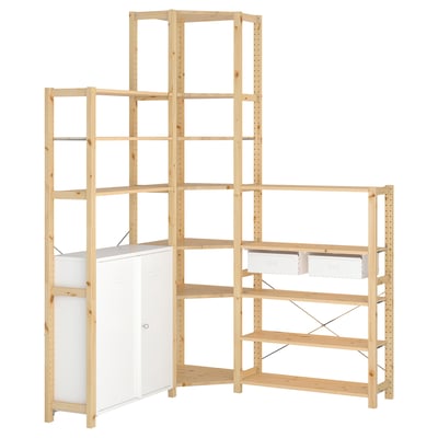 IVAR 3 odeljka/ugao, borovina/bela, 145/145x30x226 cm