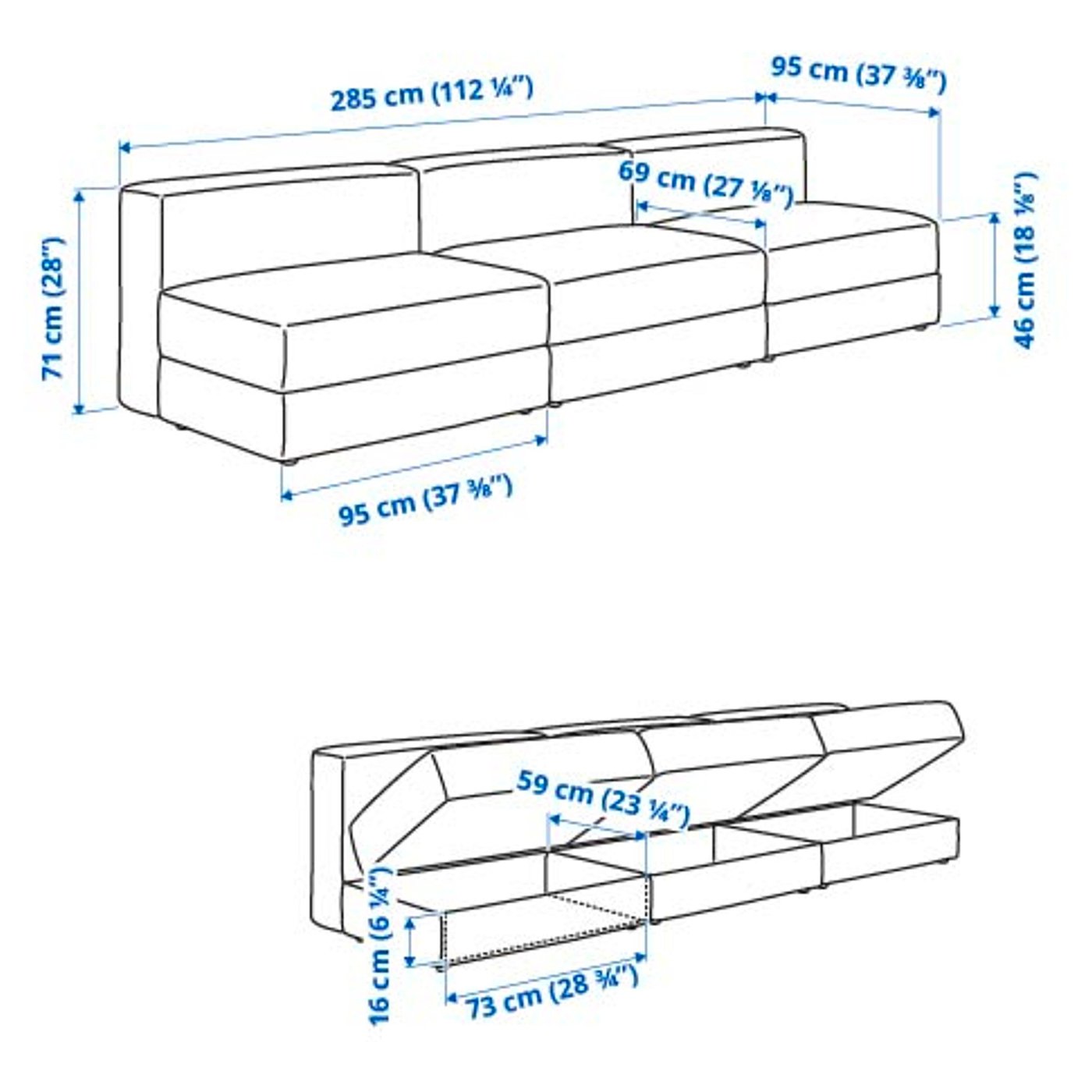 JÄTTEBO Modularna sofa s 4,5 sedišta, Tonerud siva