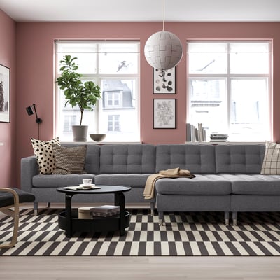 LANDSKRONA Sofa 4-sed i lenjivci, Gunnared tamnosiva/metal