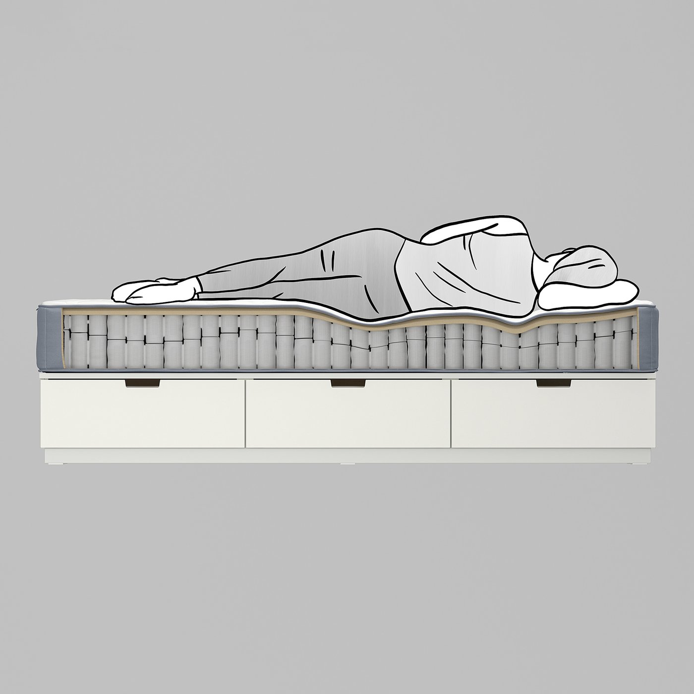 LYNGÖR Divan, Vågstranda tvrdi/veoma tvrdi/svetloplava tamnosiva, 180x200 cm