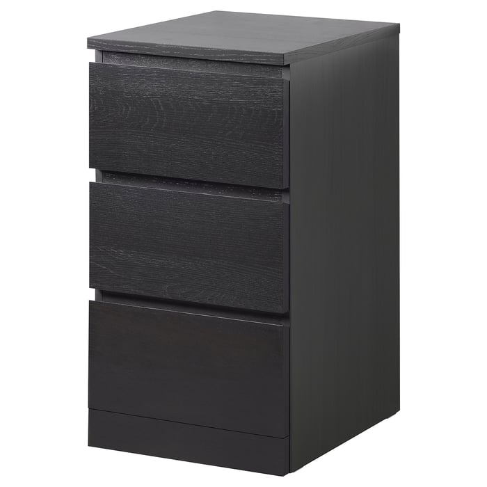 Fioke MALM komoda s 3 fioke, crno-smeđa, 40x78 cm - IKEA