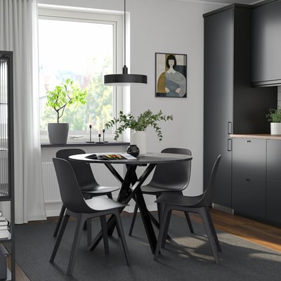MARIEDAMM / ODGER Sto i 4 stolice, crna im. mermera/boja antracita, 105 cm