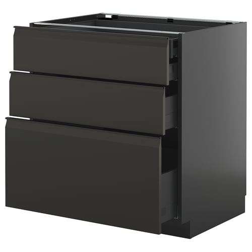 METOD / KNIVSHULT Pod.elem.3front/2dnj/1srd/1vis.fiok, Crnosiva/Upplöv boja antracita, mat, 80x60 cm