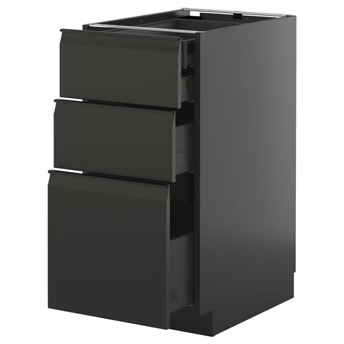 METOD / KNIVSHULT Pod.elem.3front/2dnj/1srd/1vis.fiok, Crnosiva/Upplöv boja antracita, mat, 40x60 cm