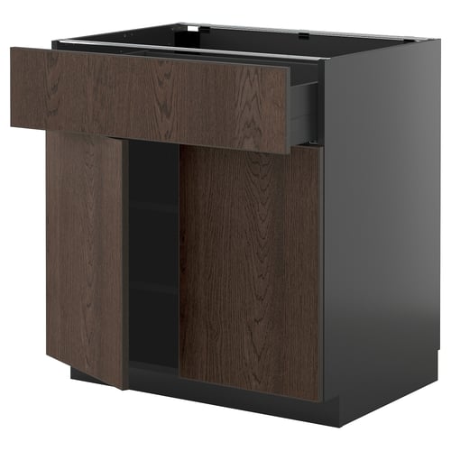 METOD / KNIVSHULT Podni element s fiokom/2 vrata, Crnosiva/Sinarp smeđa, 80x60 cm