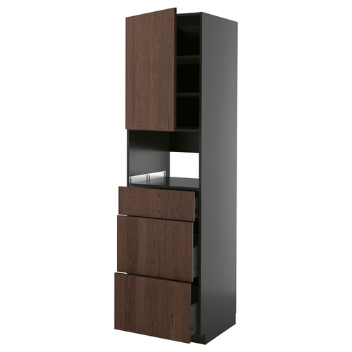 METOD / KNIVSHULT Visoki element za ugradne uređaje, Crnosiva/Sinarp smeđa, 60x60x220 cm