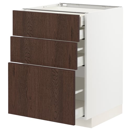 METOD / MAXIMERA Pod.elem.3front/2dnj/1srd/1vis.fiok, bela/Sinarp smeđa, 60x60 cm
