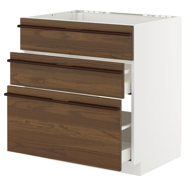 METOD / MAXIMERA Pod.element sudop. i 3front/2fioke, bela/Stensta tamnobraon jasenov furnir, 80x60 cm
