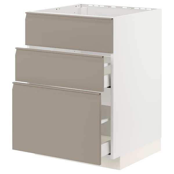 METOD / MAXIMERA Pod.element sudop. i 3front/2fioke, bela/Upplöv tamnobež, mat, 60x60 cm