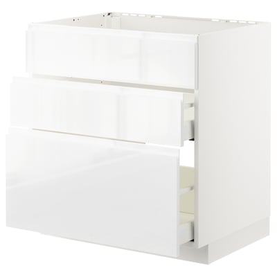METOD / MAXIMERA Pod.ormarić sudop. i 3front/2fioke, bela/Voxtorp v. sjaj bela, 80x60 cm