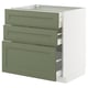 METOD / MAXIMERA Podni element s 3 fioke, bela/Axstad sivozelena, 80x60 cm