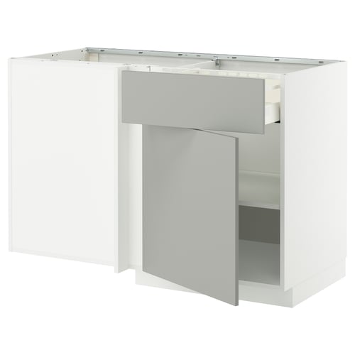 METOD / MAXIMERA Ugaoni podni elem s fiokom i polic, bela/Havstorp svetlosiva, 128x68 cm