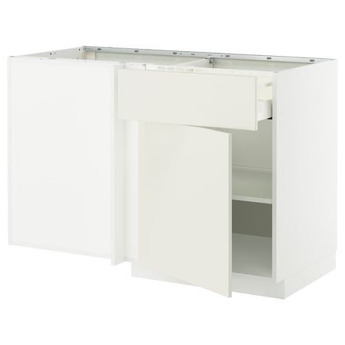 METOD / MAXIMERA Ugaoni podni elem s fiokom i polic, bela/Veddinge bela, 128x68 cm