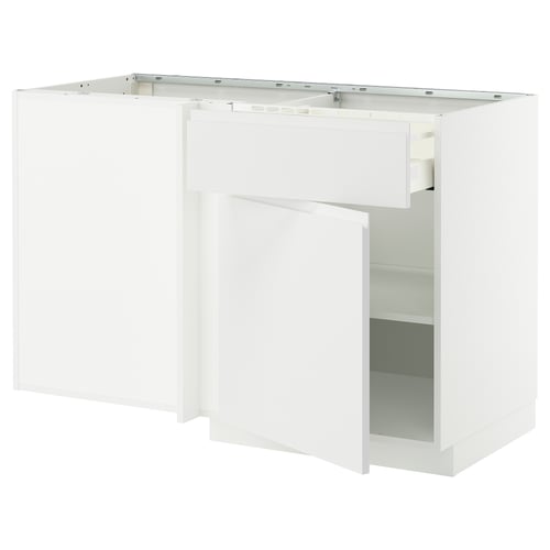 METOD / MAXIMERA Ugaoni podni elem s fiokom i polic, bela/Voxtorp matirano bela, 128x68 cm