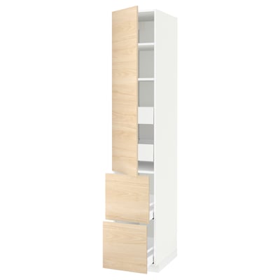 METOD / MAXIMERA Vis.el. s polic/4fiok/vrat/2front, bela/Askersund im. svetlog jasena, 40x60x220 cm