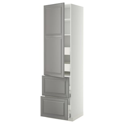 METOD / MAXIMERA Vis.el. s polic/4fiok/vrat/2front, bela/Bodbyn siva, 60x60x220 cm