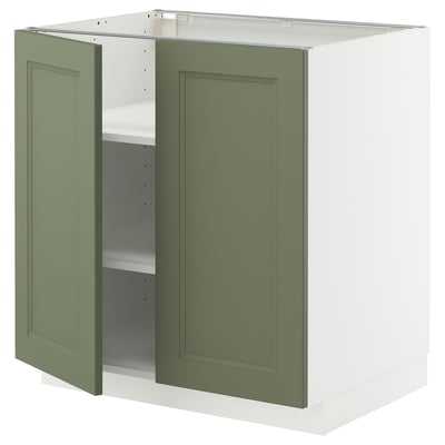 METOD Podni element s policama/2 vrata, bela/Axstad sivozelena, 80x60 cm