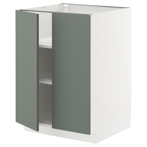 METOD Podni element s policama/2 vrata, bela/Nickebo mat sivozelena, 60x60 cm