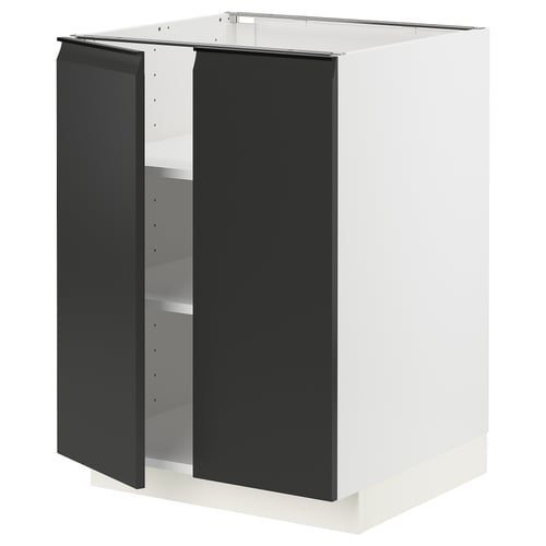 METOD Podni element s policama/2 vrata, bela/Upplöv boja antracita, mat, 60x60 cm