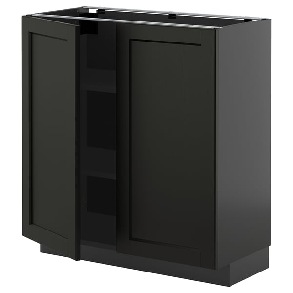 METOD Podni element s policama/2 vrata, Crnosiva/Lerhyttan crno bajcovano, 80x37 cm