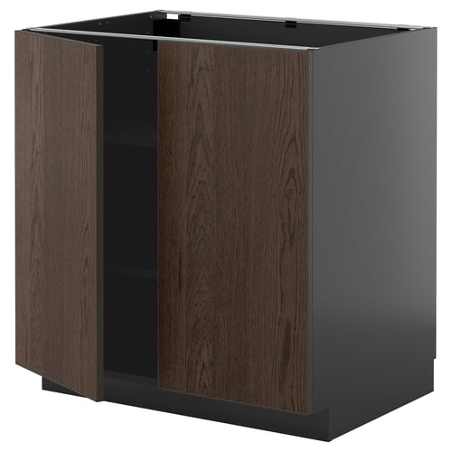 METOD Podni element s policama/2 vrata, Crnosiva/Sinarp smeđa, 80x60 cm