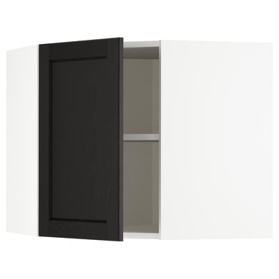 METOD Ugaoni zidni element s policama, bela/Lerhyttan crno bajcovano, 68x60 cm