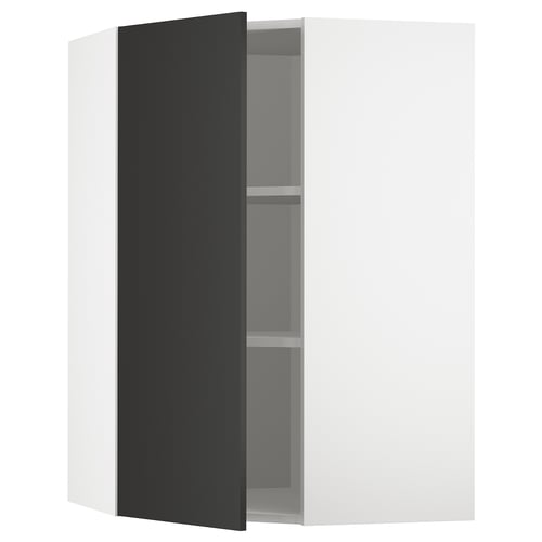 METOD Ugaoni zidni element s policama, bela/Nickebo boja antracita, mat, 68x100 cm
