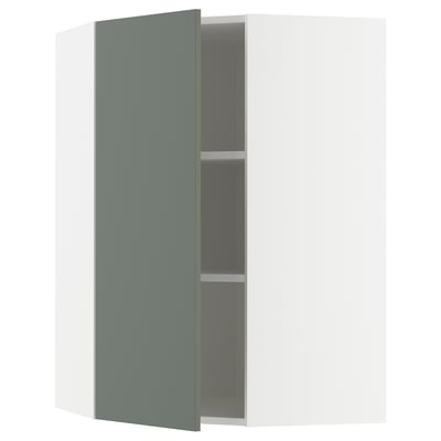 METOD Ugaoni zidni element s policama, bela/Nickebo mat sivozelena, 68x100 cm