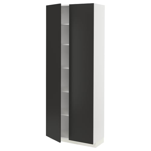 METOD Visoki element s policama, bela/Nickebo boja antracita, mat, 80x37x200 cm