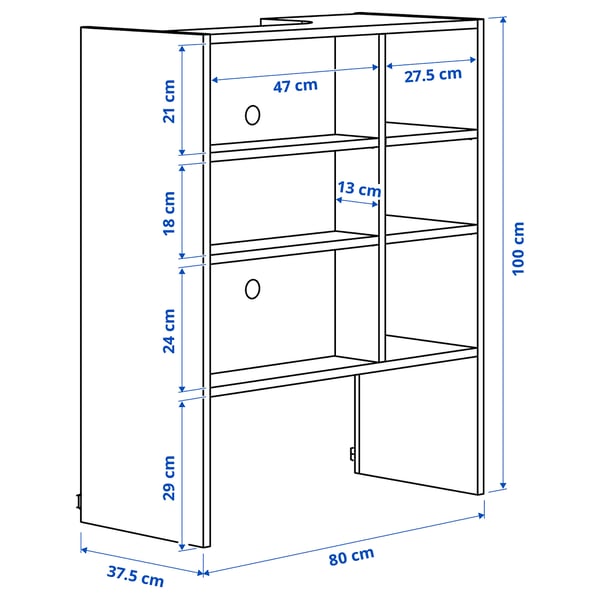 METOD Zid.okv.elem. za ugradni aspirator, bela, 80x37x100 cm