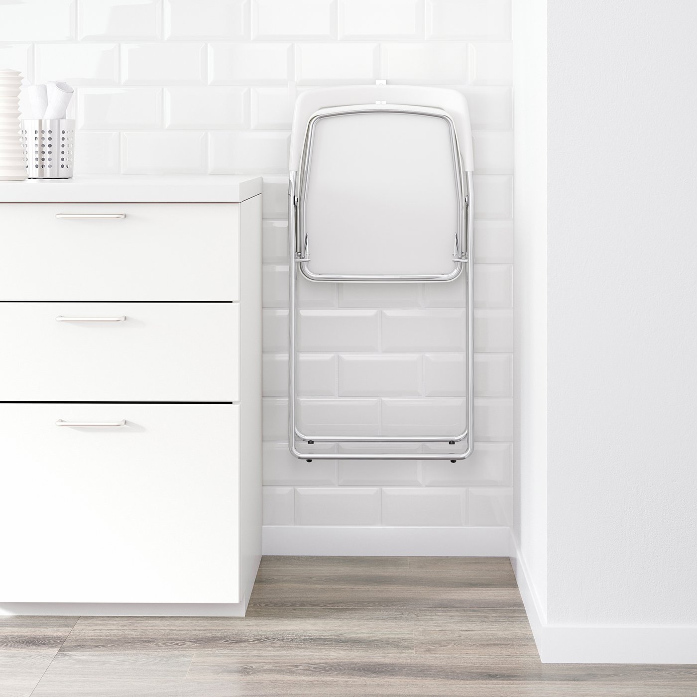 NISSE Sklopiva stolica, v. sjaj bela/hromirano