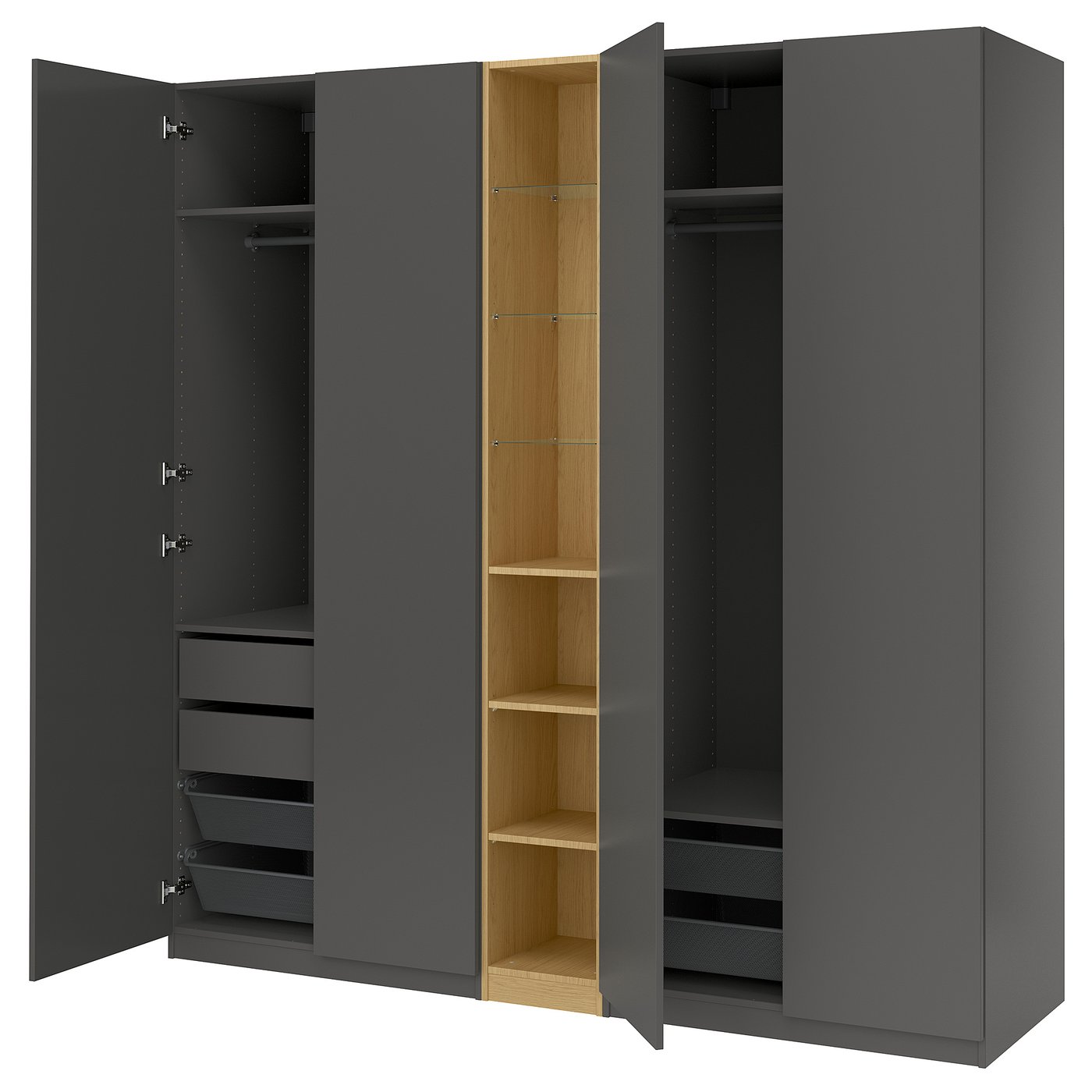 PAX / FORSAND Kombinacija garderobera, tamnosiva tamnosiva/im. hrastovine, 235x60x236 cm