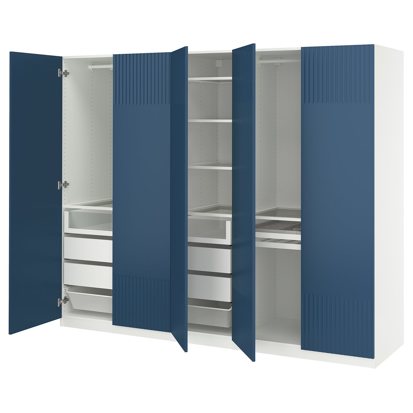 PAX / FYRUDDEN Kombinacija garderobera, bela/plava, 250x60x201 cm