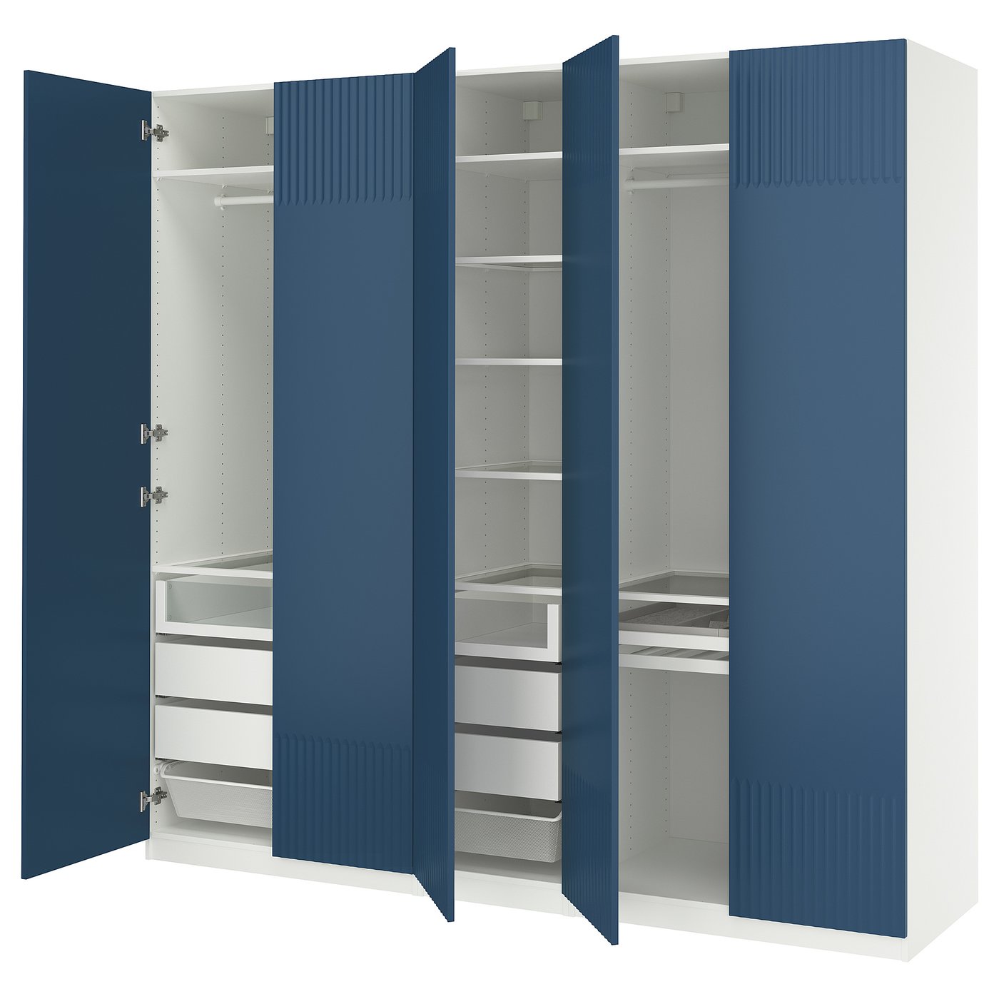 PAX / FYRUDDEN Kombinacija garderobera, bela/plava, 250x60x236 cm