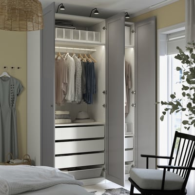 PAX / GULLABERG Kombinacija garderobera, bela/siva, 150x60x236 cm