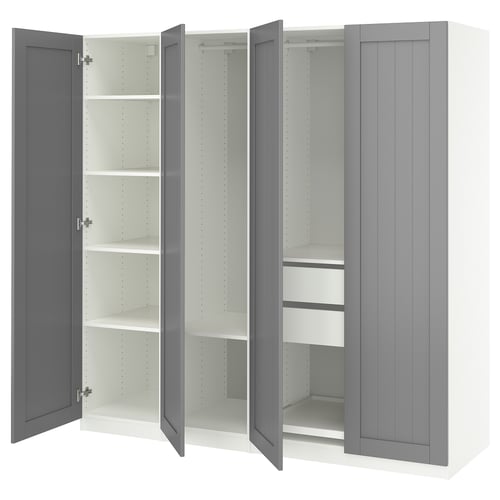 PAX / GULLABERG Kombinacija garderobera, bela/siva, 200x60x201 cm