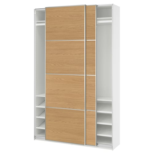 PAX / MEHAMN Garderober i klizna vrata, bela aluminijum/dvostrano im. hrastovine, 150x43x236 cm