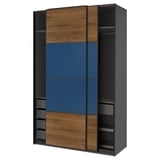 PAX / MEHAMN Garderober i klizna vrata, tamnosiva crna/orahovina plava, 150x66x236 cm