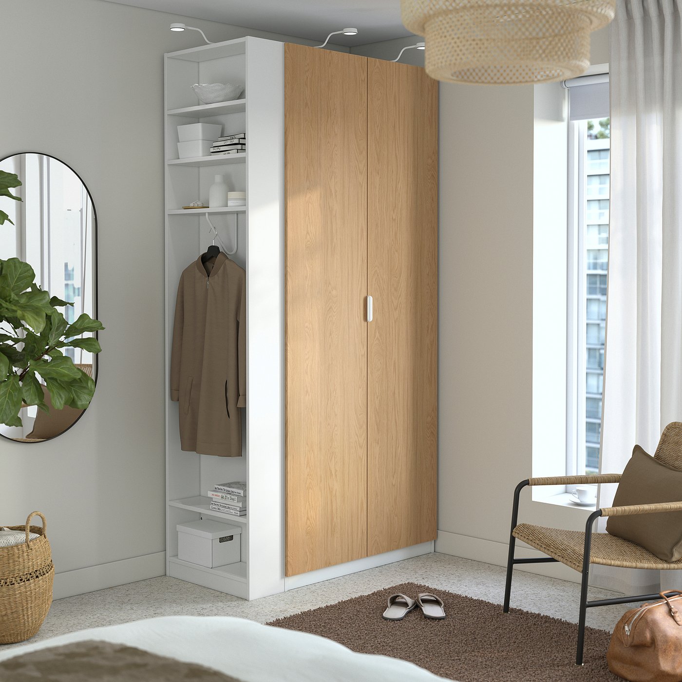 PAX / STORKLINTA Kombinacija garderobera, bela im. hrastovine/bela, 120x60x236 cm