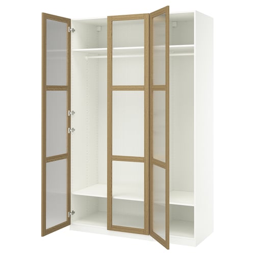 PAX / TONSTAD Kombinacija garderobera, bela/hrastov furnir staklo, 150x60x236 cm
