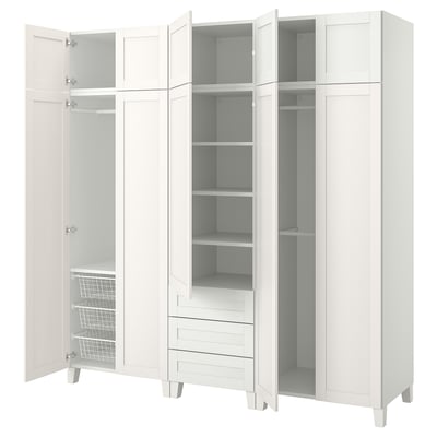 PLATSA Garderober s 10 vrata i 3 fioke, bela/SANNIDAL bela, 220x57x231 cm