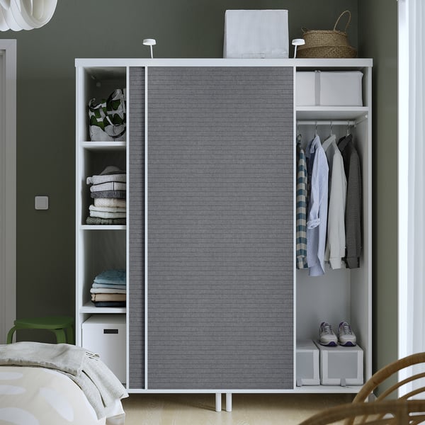PLATSA Garderober s 2 klizna vrata, bela Larkollen/tamnosiva, 160x57x191 cm